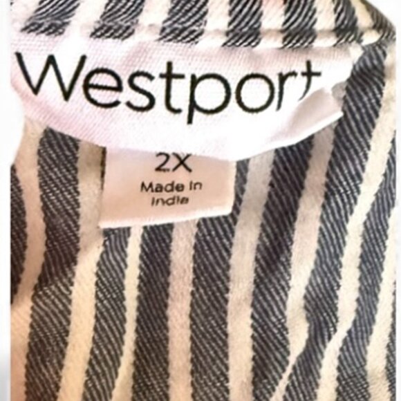 Westport Embroidered Palm Trees Button Down Striped Shirt Size 2X - Picture 3 of 3